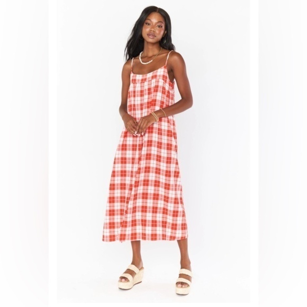 Show Me Your Mumu Dress Women’s Gingham Red White Oasis Plaid Sleeveless S, M